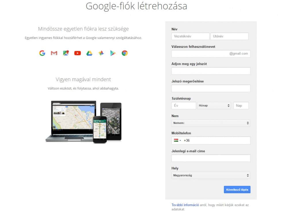 Gmail regisztráció - google fiók létrehozása