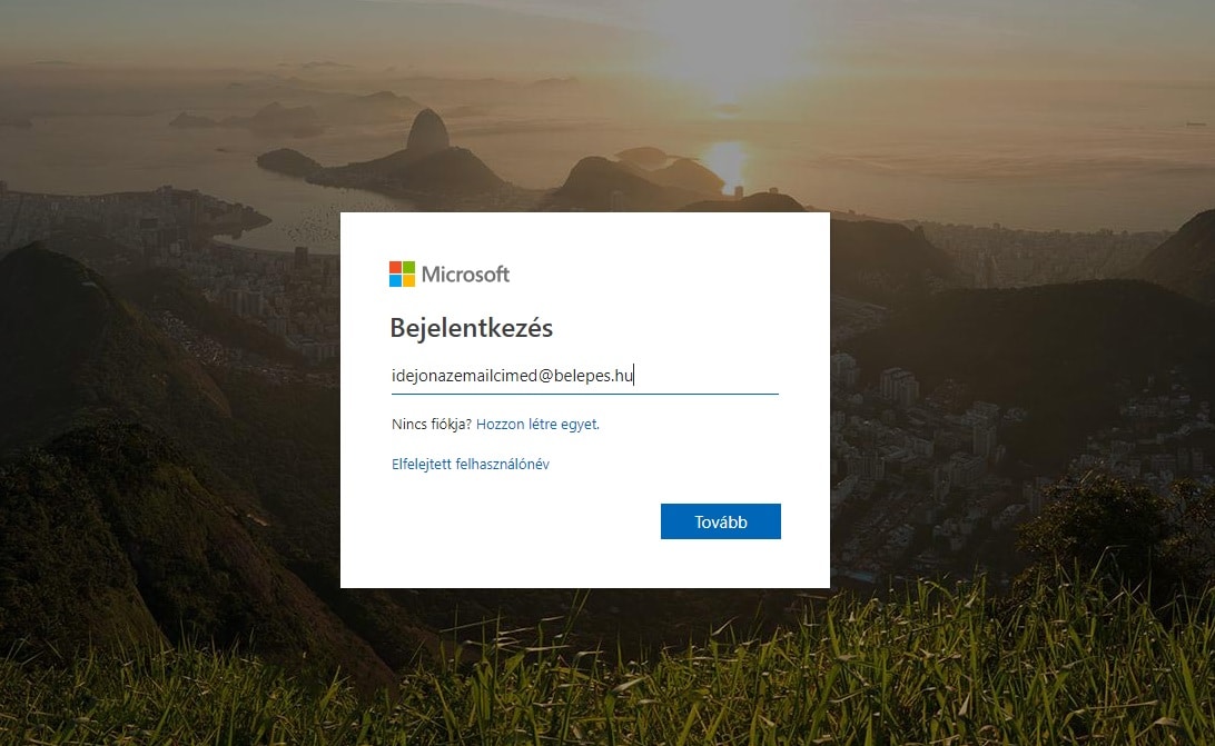 Microsoft-fiók belépési oldal