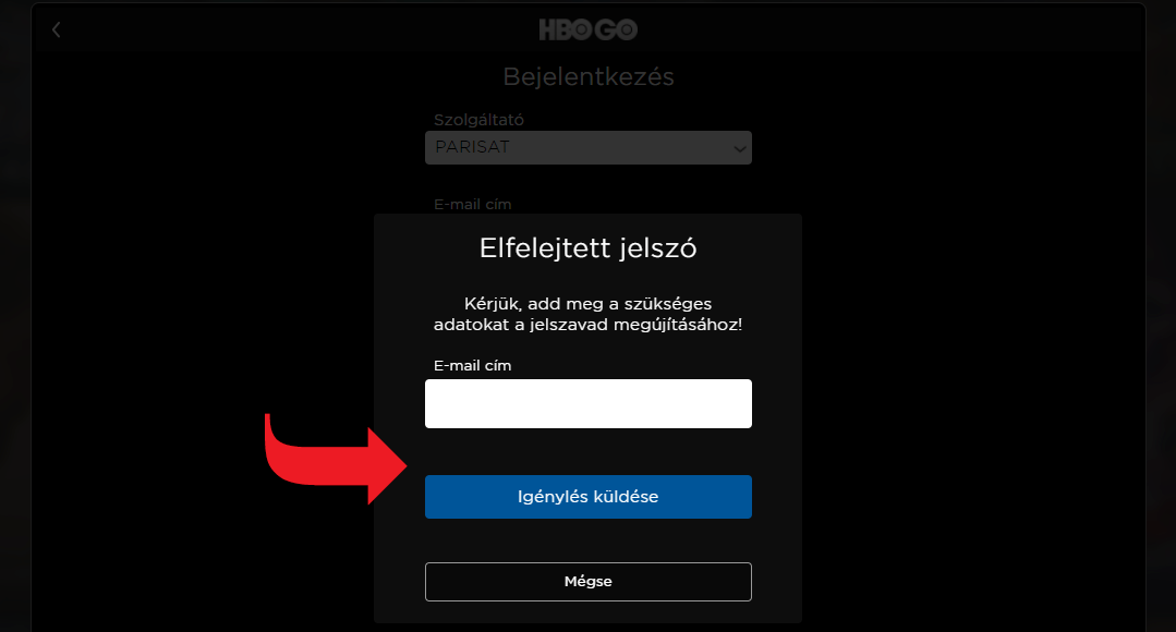 HBO GO elfelejtett jelszó igénylése