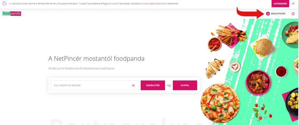 A foodpanda.hu belépési oldala az ételrendelés megkezdéséhez