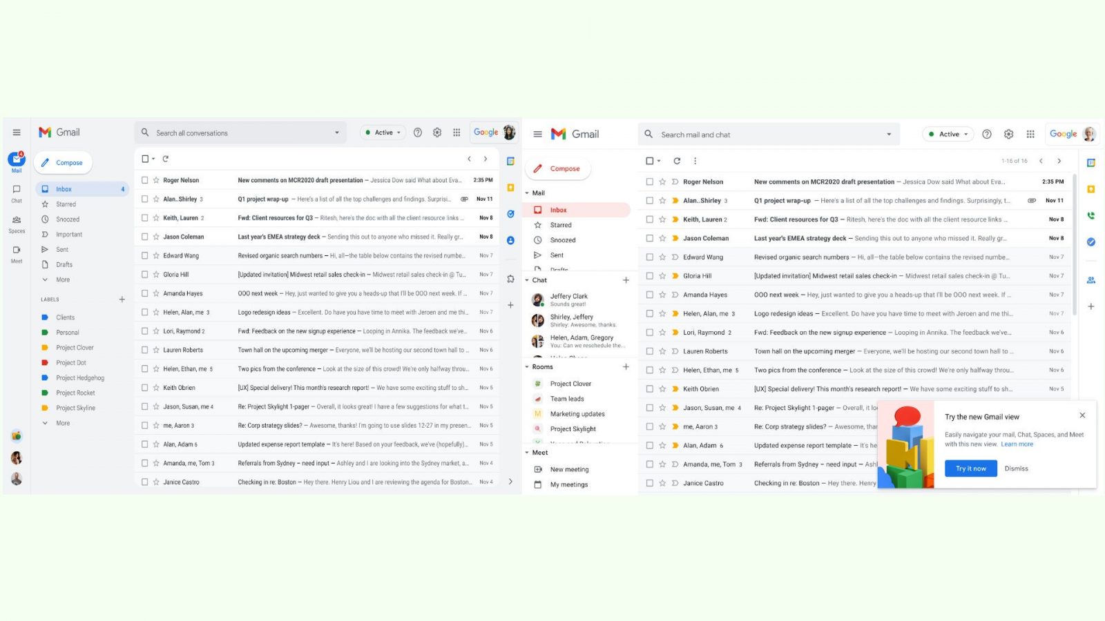 Régi és új gmail kezelőfelület