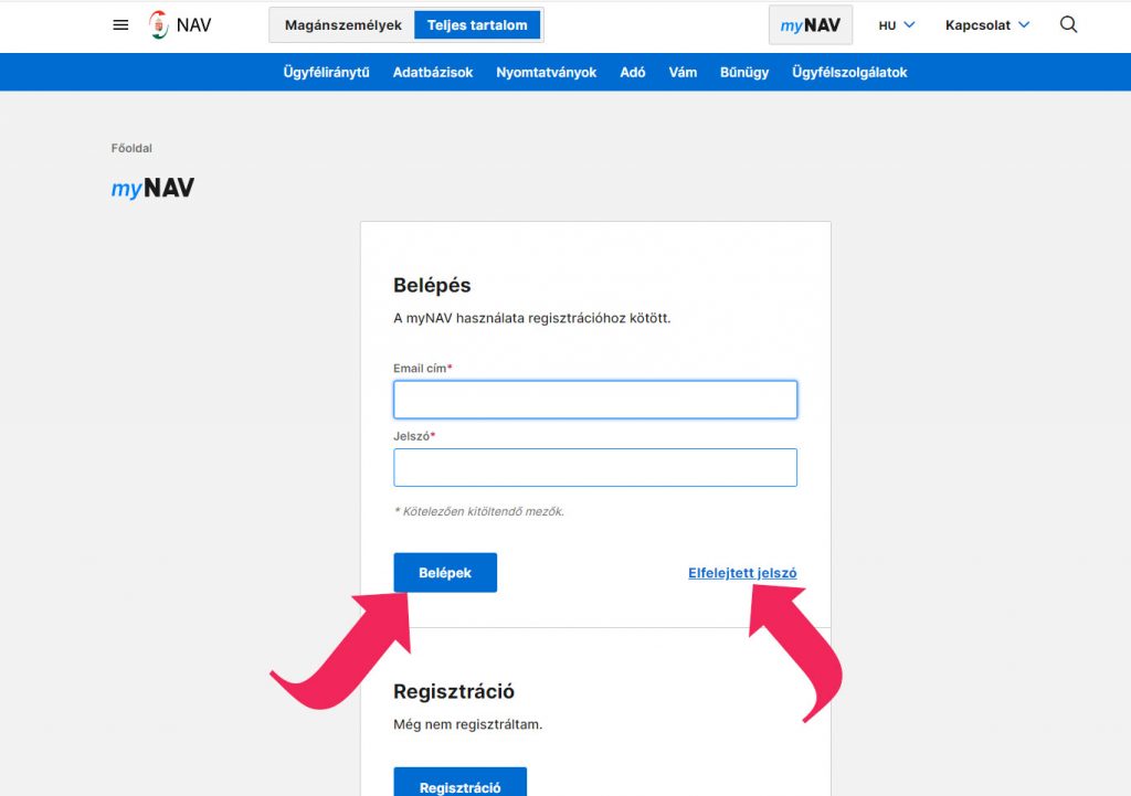 MyNav belépés és elfelejtett jelszó igénylés online