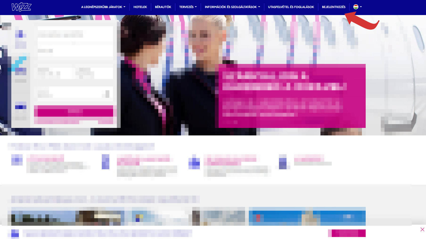 Wizz Air check-in, belépés a Wizz Air weboldalára