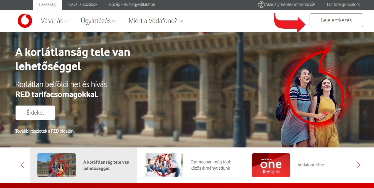 Vodafone belépés megkezdése a weboldalon