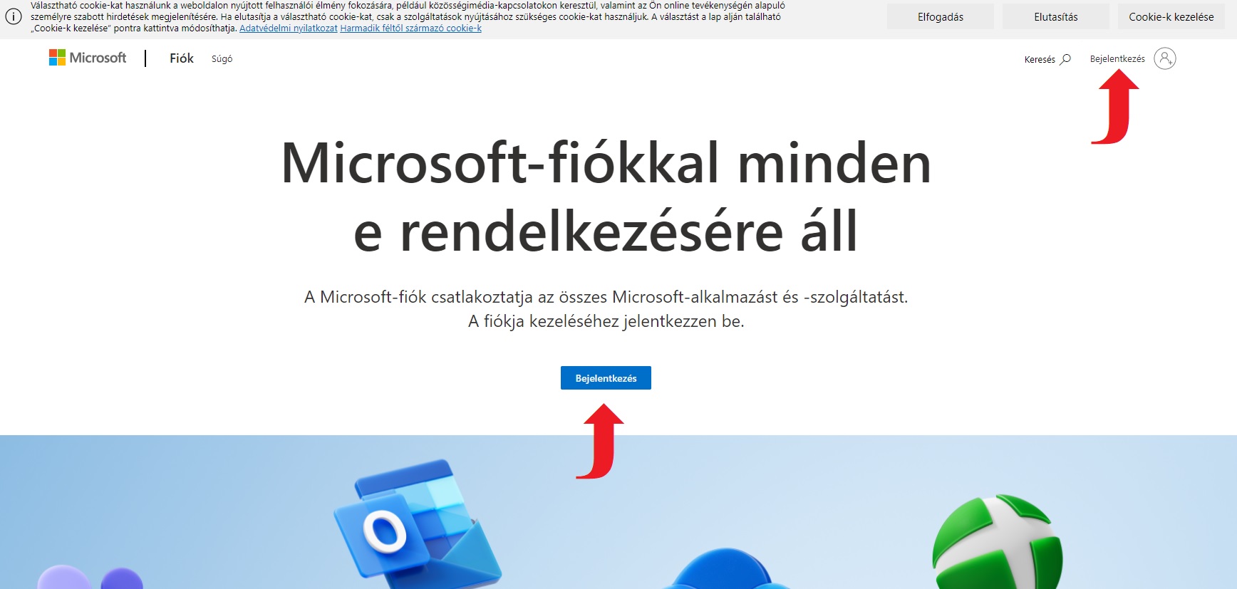Microsoft-fiók belépési oldal